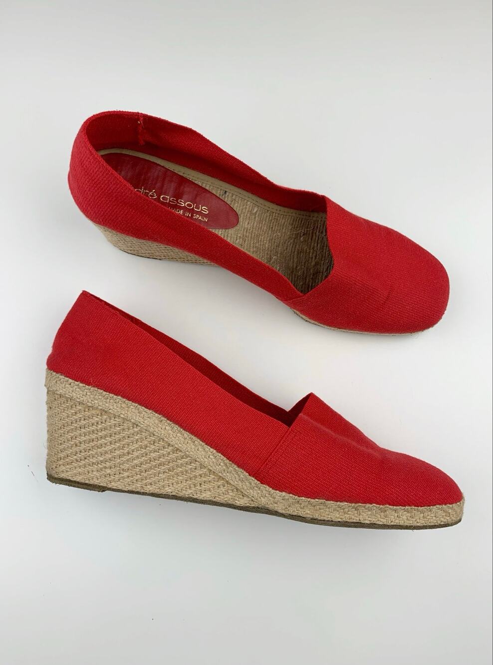 Andre Assous Wedge Heel Espadrille Shoes Red Canvas Slip On Women's 10